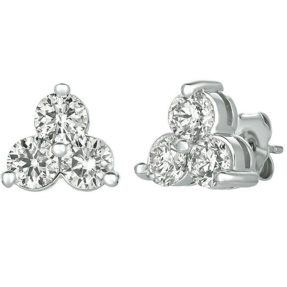 1.00 Carat Natural 3 Diamond Earrings
